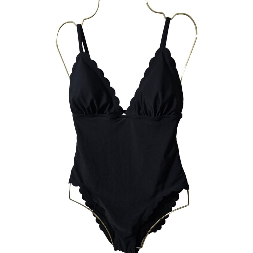 J. Crew Factory Black Scallop One-Piece Swimsuit